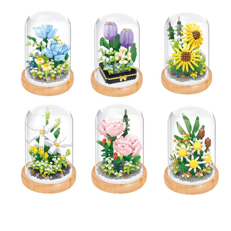 Building Blocks Flower Small Particle Building Blocks Preserved Fresh Flower Toys Educational Assembling Plastic Ornaments with Display Box - Ninna Plus