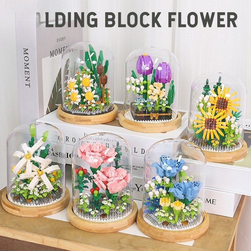 Building Blocks Flower Small Particle Building Blocks Preserved Fresh Flower Toys Educational Assembling Plastic Ornaments with Display Box - Ninna Plus