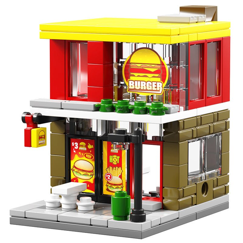 Holiday Street View Fried Chicken Shop Ice Cream Burger Shop Coffee House Assembly Model Children's Assembled Toys - Ninna Plus