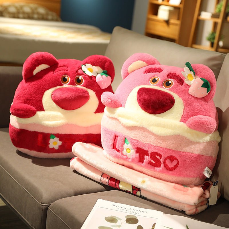 Strawberry Bear Dual Purpose Throw Pillow Blanket Pooh Stitch Disney Home Pillow Blanket - Ninna Plus